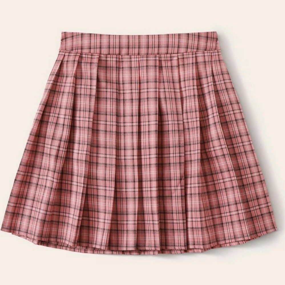 SHEIN Pink Plaid Skater Skirt